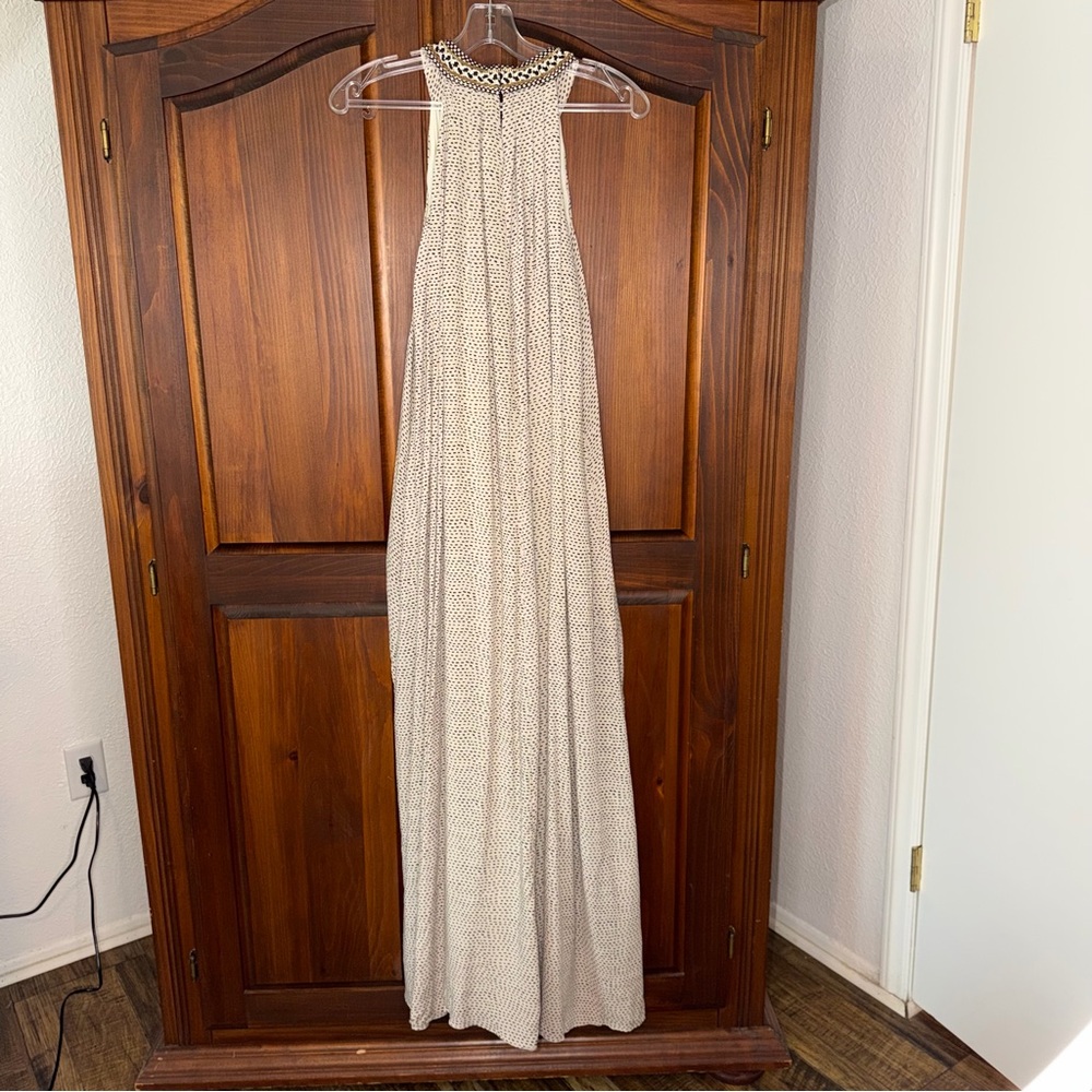 Anthropology Ranna Gill Cream Halter Maxi Dress with Black Floral Embroidery XS - Picture 4 of 12